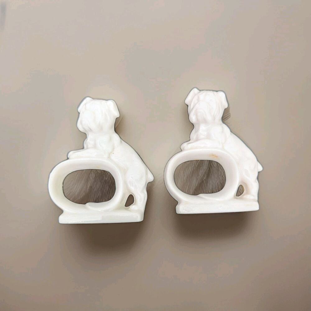 Ardalt Ceramic White English Bulldog Napkin Ring Holders Set Of 2 Rings Japan